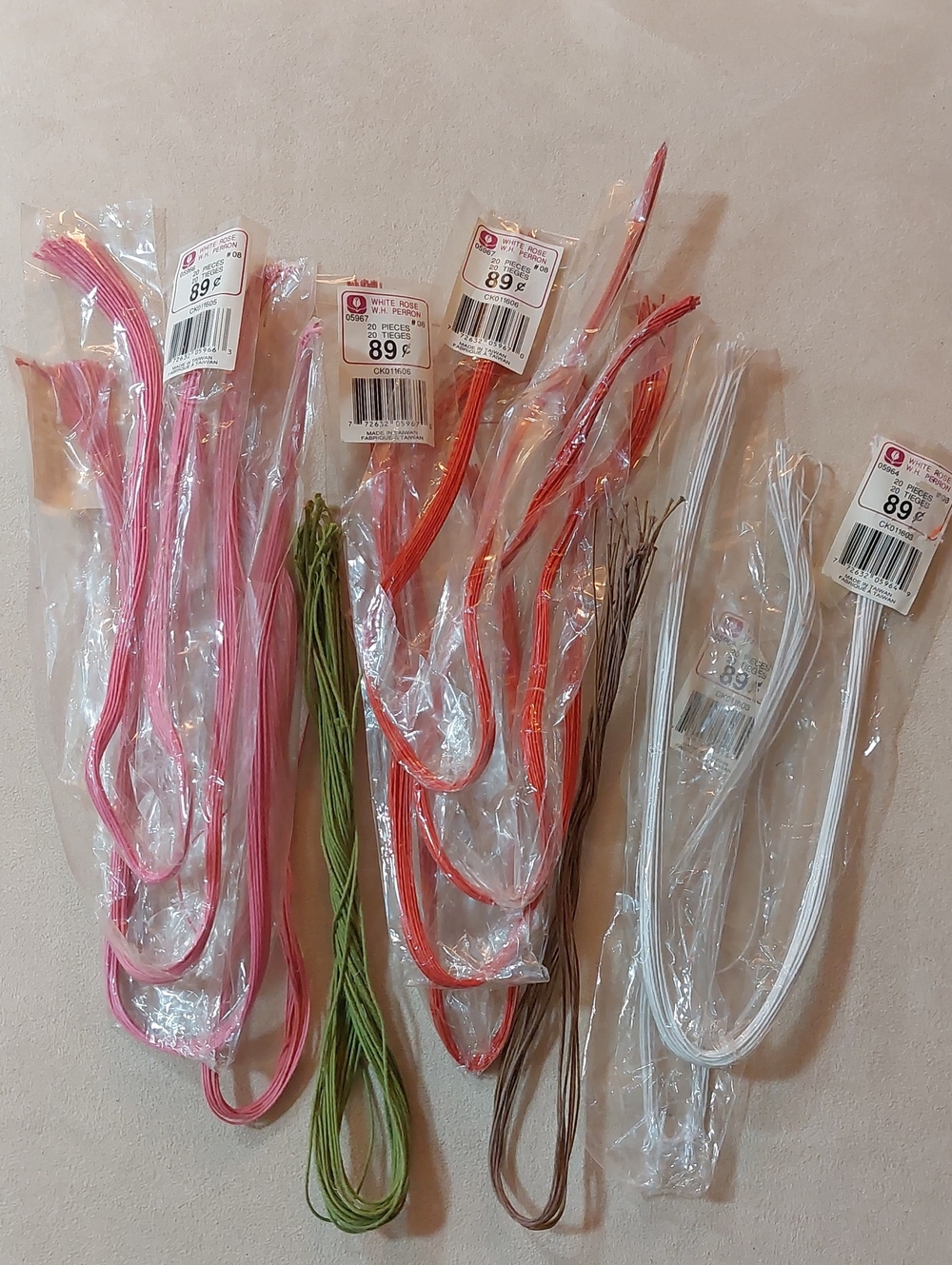 WHite ROSE brand, Pink, Green, Orange, Brown & White Decorative Wire Packs